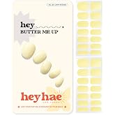 Heyhae Semi Cured Gel Nail Strips - Hey, Butter Me Up | Yellow Solid | Sun Cured No UV Light Needed Salon Quality, Easy Apply &amp; Remove | 28 Strips, Prep Pad, Nail File, Wooden Stick