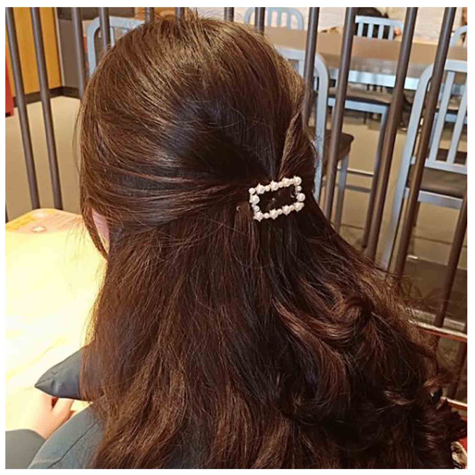 Yheakne Boho Pearl Hair Clip Barrette Gold Pearl Hairclips Vintage Square Hair Pins Decorative Bobby Pin Geometry Hair Accessories for Women and Girls Gifts (Square)