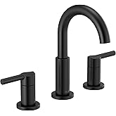 Delta Nicoli Matte Black Bathroom Faucet 3 Hole, 8 Inch Widespread Bathroom Sink Faucet for Vanity, Push-Pop Drain Assembly, Matte Black 35749LF-BL