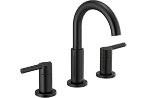Delta Nicoli Matte Black Bathroom Faucet 3 Hole, 8 Inch Widespread Bathroom Sink Faucet for Vanity, Push-Pop Drain Assembly, Matte Black 35749LF-BL
