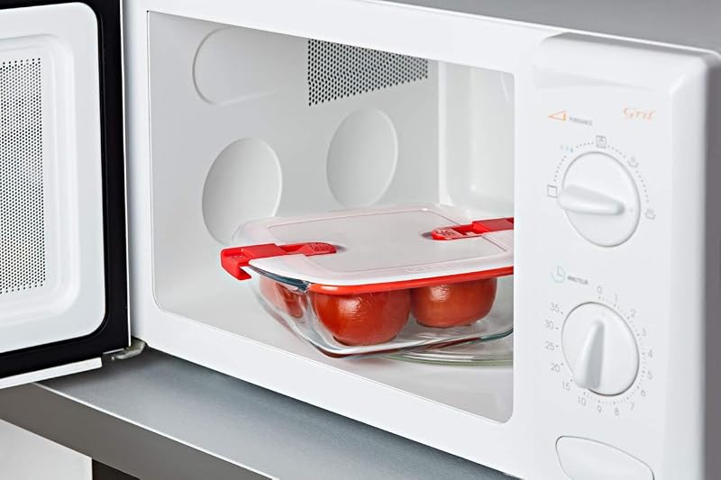 Cook & Heat Cook & Heat – Juego de 3 alimentos cuadrados de cristal 1 L con tapa hermética especial para microondas – Cajas de conservación
