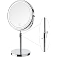 GioeDa Makeup Mirror with Lights, Height & Brightness Adjustable Lighted Makeup Mirror with 10x Magnification, 8" Rechargeable Double Sided Vanity Mirror with 3 Colors Lights
