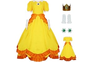 PAINEOMN Princess Dress for Women Halloween Princess Cosplay Costume Crown Earrings Gloves Set Adult Fancy Dress Suit