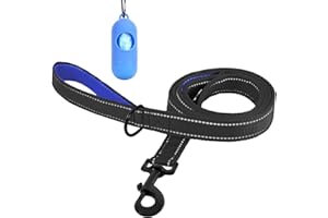 Bolux 5ft Dog Leash, Heavy Duty Rope Leash with 2 Padded Handle – Pet Training Lead with 3M Reflective Double Handle for Traffic Control Safety, Perfect for Large Medium or Small Dog (Black+Blue)