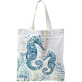 Zeghk Beach Tote Bags for Women, Seahorse Canvas Tote Bag, Beach Lover Gifts Tote Bag, Reusable Grocery Bags Shopping Bags