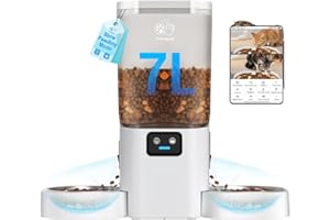 Frienhund 5G WiFi Automatic Cat Feeder with Two HD Camera: 7L Automatic Dog Feeder with Night Vision, Auto Cat Food Dispenser for Multiple Pet, Detachable for Easy Cleaning - 29 Cup