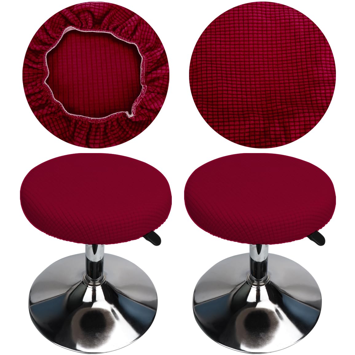 HuaLiSiJi Round Stool Cover 30-40cm/12-16 Bar Stool Covers With Jacquard Pattern, Luxurious Fabric Stretchable Wrinkle Resistant Washable Dustproof (Wine Red)