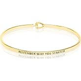 SM Inspirational Positive Message Engraved Thin Cuff Bangle Bracelets for Women (Remember Why You Started - Gold)