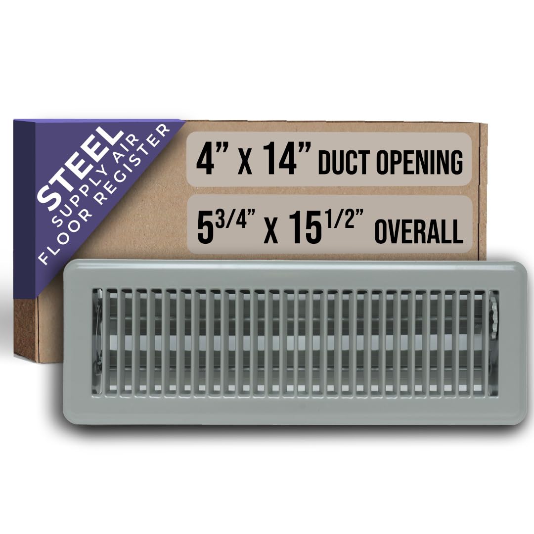 Photo 1 of Fits 4x14 and 14x4 Duct Opening | Floor Register with Louvered Design by Handua | Heavy Duty Walkable Design with Damper | Floor Vent Grille | Easy to Adjust Air Supply Lever | Gray