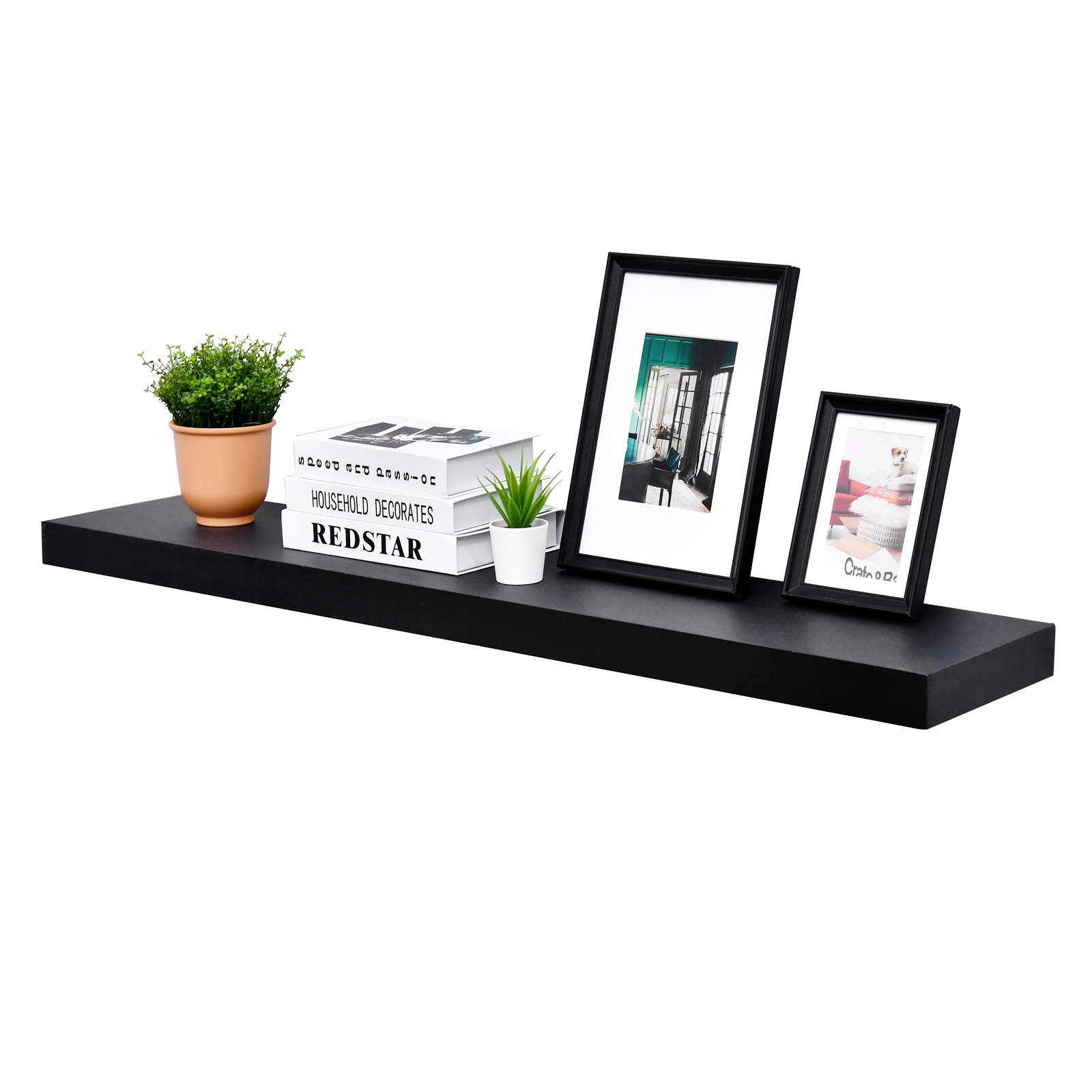 Photo 1 of ***DAMAGE CORNER*** WELLAND 48 inch Black Mission Floating Shelves for Wall, Bathroom Wall Mount Shelves, Wood Modern Display Shelves, Book Shelves,for Bedroom,Living Room and Kitchen