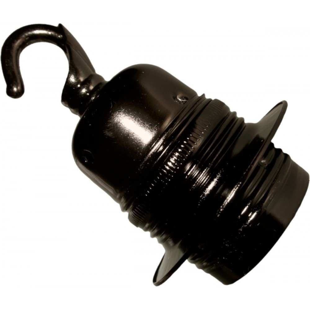 Edison Screw (E27) Metal and Ceramic Earthed Chain use Pendant Lampholder in Dark Bronze Finish with Metal Hook