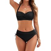 Daci Women's Mid Rise Twist Front Bikini Set | Twist-front cross-back top and drawstring mid-rise bottoms in 82% nylon and 18% spandex for beach or pool wear