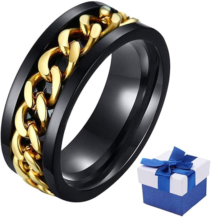 Personality Fidget Rings for Men, Male Punk Spinner Ring 8mm Titanium