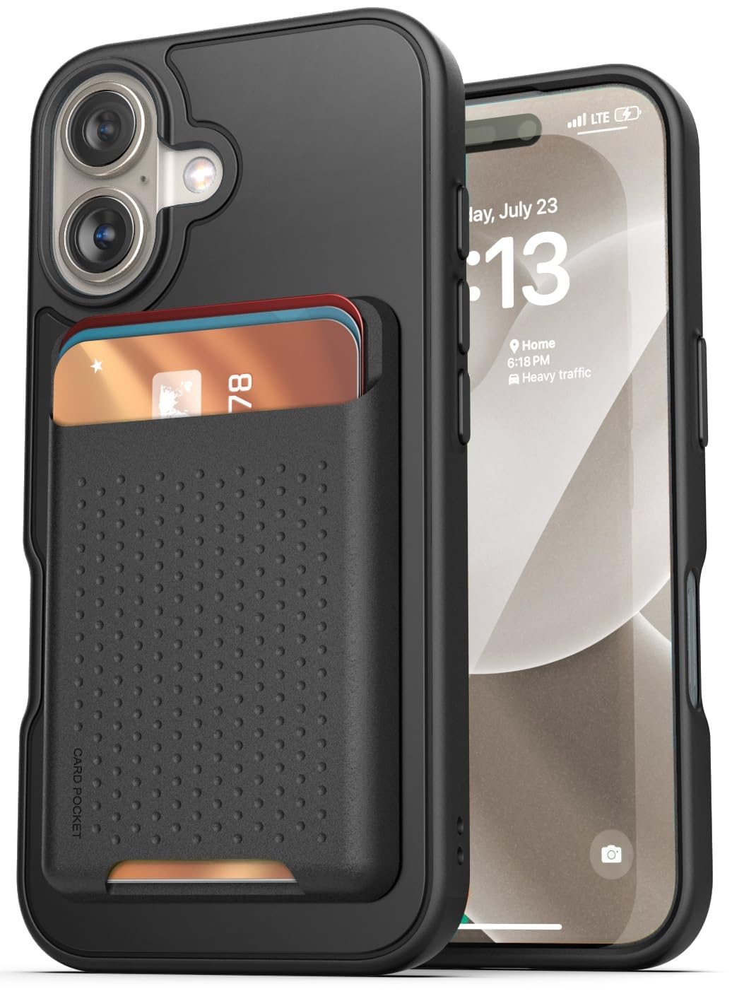 ENCASED SlimShield for iPhone 16 Case with Card Holder, (Compatible with MagSafe) Detachable Magnetic Wallet and Phone Cover - for Men (Black)