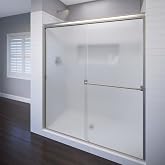 Basco Classic Sliding Shower Door, 40-44"W Obscure Glass, Brushed Nickel