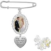 SynHHergyx Wedding Bouquet Photo Charm, Bridal Bouquet Charm with Heart Pendant Single Oval Glass Picture Frame Memorial Gift for Bride Wedding