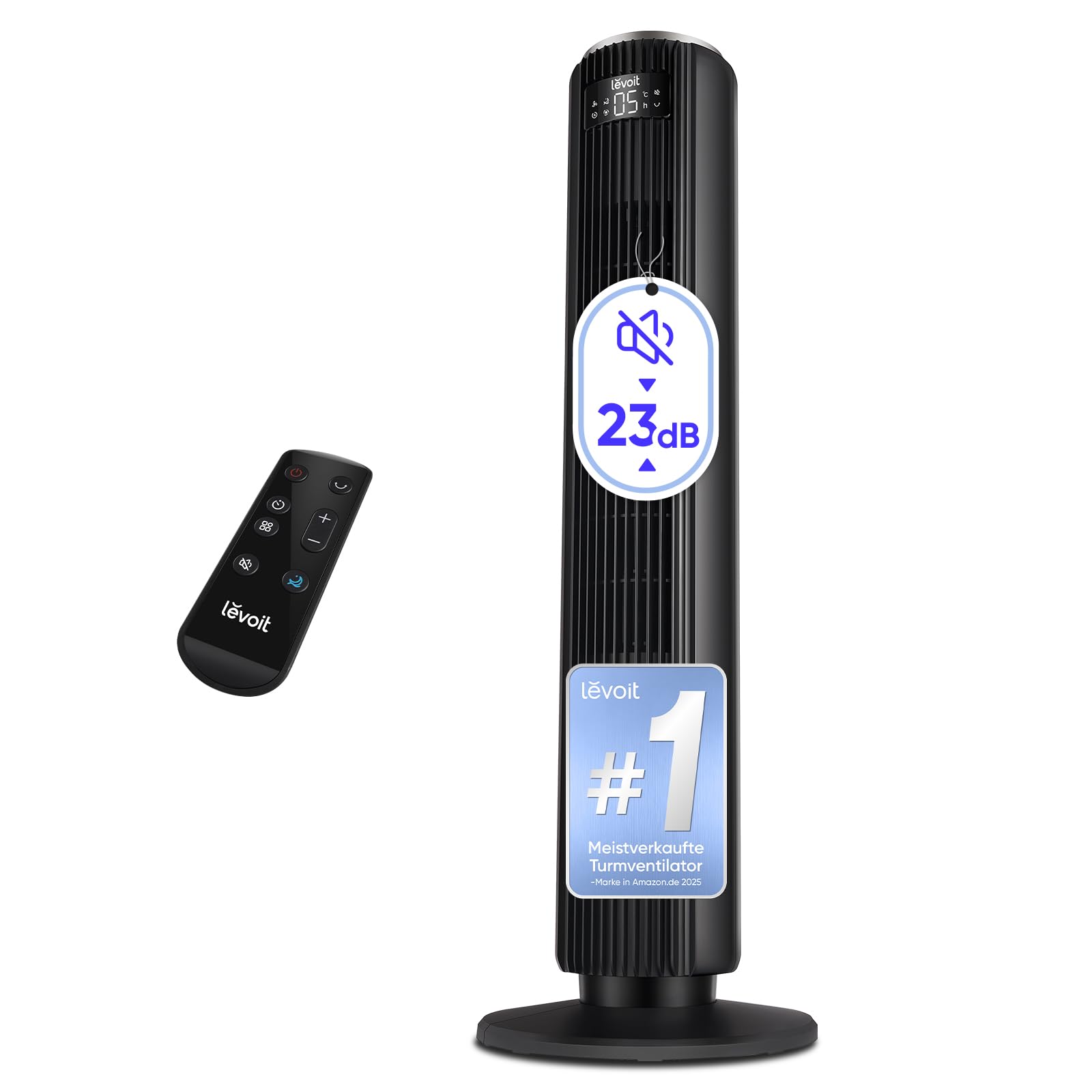 Levoit-Sehr Leiser Turmventilator mit Fortschrittlichem Schlaf und Automodus-5 Geschwindigkeiten 4 Modi 12Std Timer Ventilator-Oszillierende Tower Fan mit Fernbedienung für Schlafzimmer Schwarz 92CM