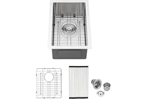 Lordear Undermount Bar Sink 14 inch Stainless Steel Bar Prep Sink Undermount 16 Gauge R10 Tight Radius Bar RV Wet Sink Sink Handmade