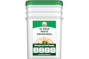Pasta Primavera 10-Bag Bucket, 50 Servings | Premium Emergency Food Supply 25 Year Shelf Life | Non-GMO Survival Meal Kits, Prepper Food, Off Grid Living Supplies | Valley Food Storage Packaged in USA