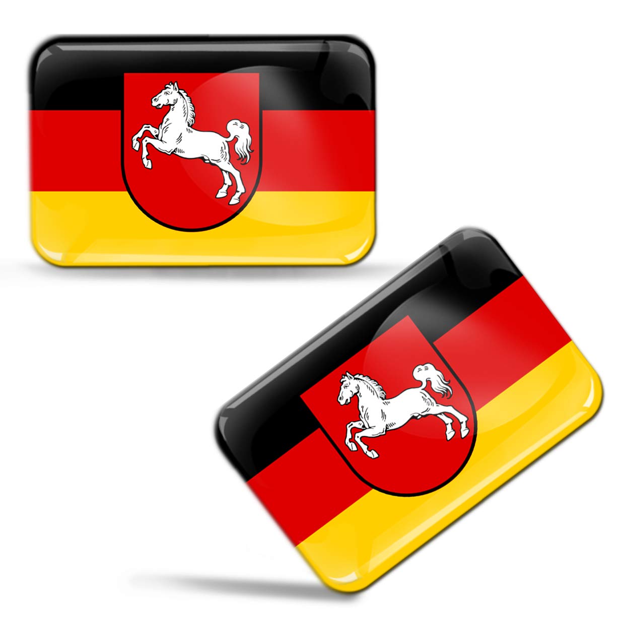 Biomar Labs® 2 x 3D Domed Silicone Stickers Decals Lower Saxony Germany Region State National Flag Car Motorcycle Helmet F 102
