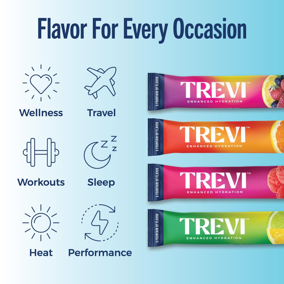TREVI™ Sugar Free Electrolytes - Drink Mix Hydration Powder Packets - 28 Count - Original Variety Pack - Berry Lemoande, Lemon Lime, Raspberry, Orange