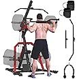 GMWD Leverage Gym, Lever Gym with 2:1 Ratio LAT Low Row System, 2055LB Multi Bench Press Machine for Strength Training, Adjustable Full Body Workout Machine for Home Gym, Red