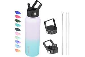 BJPKPK Insulated Water Bottles with Straw Lid, 40oz Stainless Steel Water Bottles with 3 Lids, Large Metal Water Bottle, BPA Free Leakproof Thermos Water Bottle for School, Sports & Gym- Oasis