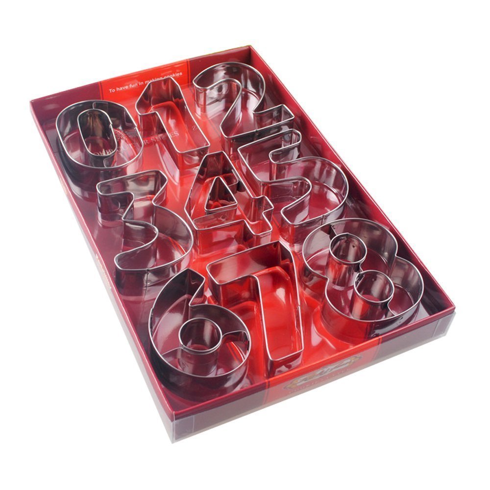 Selecto Bake Large Number Cookie Biscuit Cutters Set 3 Inches, 9 Piece Stainless Steel Numbers Cutter Set Tools for Kitchen, Baking