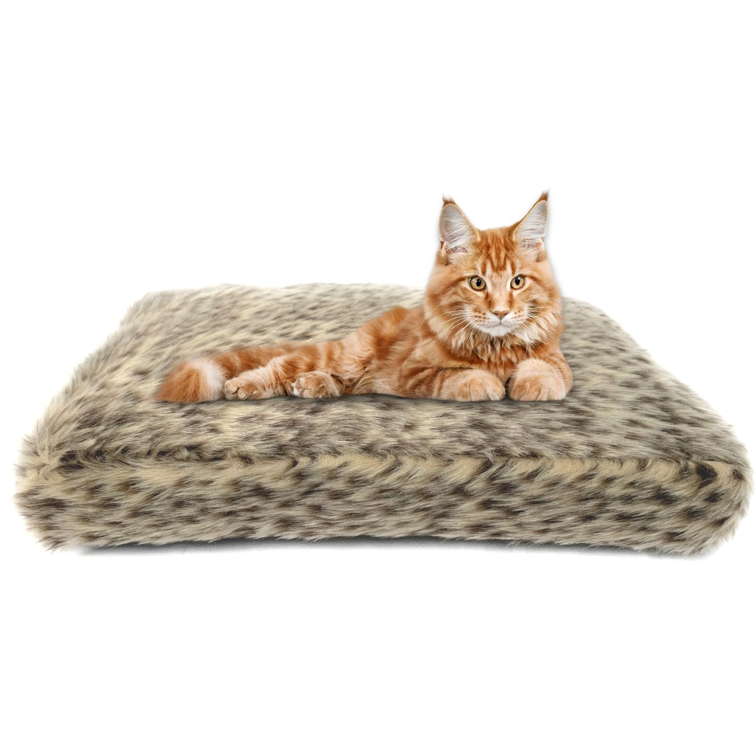 Millie Mats CAT or SMALL DOG BED Leopard Faux Fur with Removable Cover Side-Zipper | Anti-slip bottom | Silky & Soft | Poly-Filling from recycled material