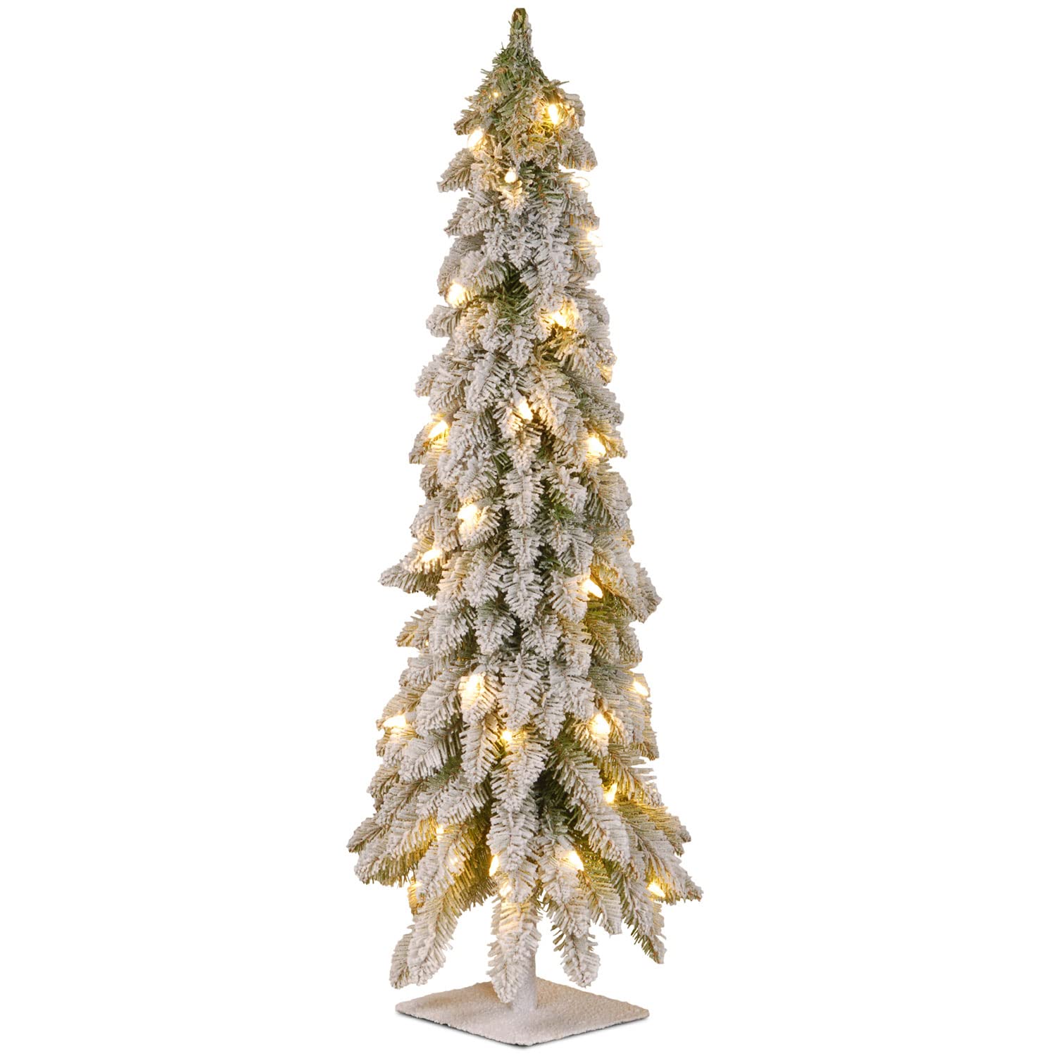 Photo 1 of ***LIGHTS DO NOT WORK***National Tree Company 4 ft Pre-Lit Flocked Downswept Forestree Mini Artificial Christmas Tree,100 Clear Lights, 308 Tips, Metal Plate Base, Green