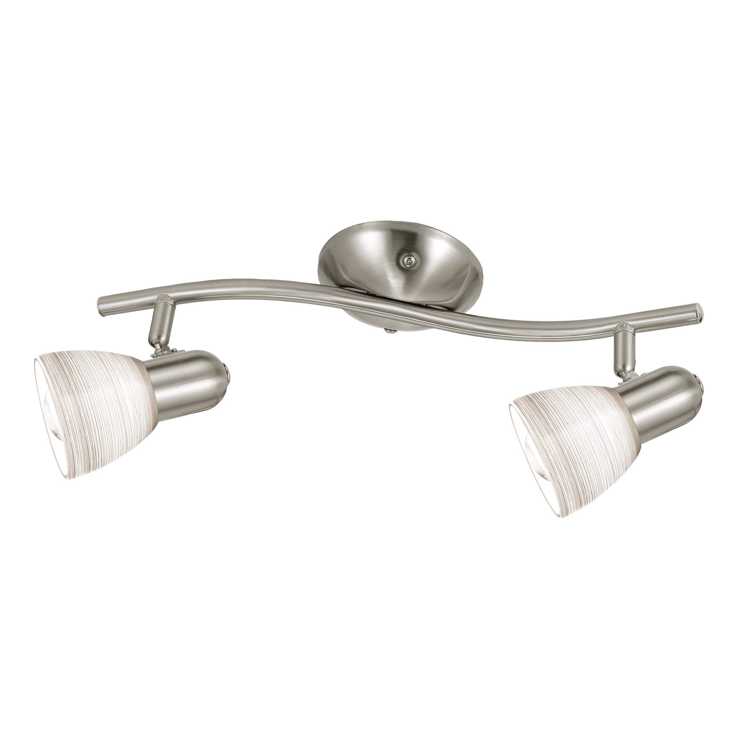Eglo Ceiling Light Dakar 1, 2-Light Ceiling lamp, Steel Ceiling Spotlight, Colour: matt Nickel, Glass: White Milk Glass with Wiping Technique, Fitting: E14