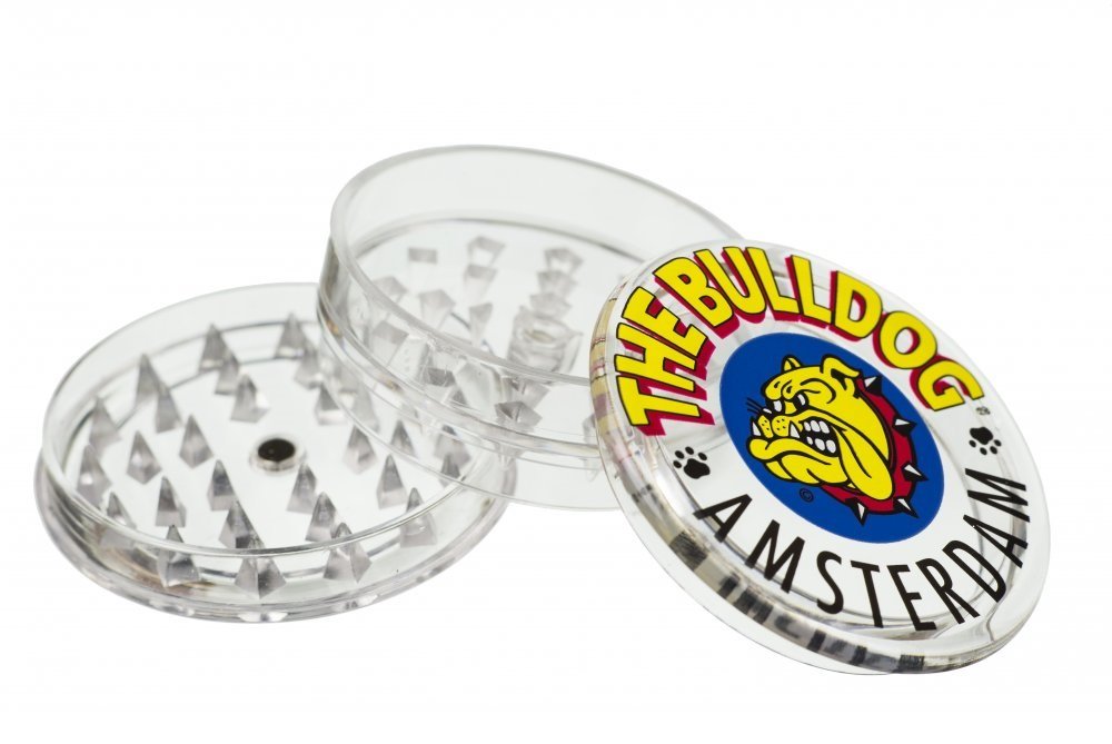 The Bulldog Plastic 2 Parts Grinder, 60 Diameter in mm, Transparent, for King Size Rolling Papers