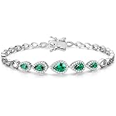 FANCIME Birthstone Teardrop Tennis Bracelet for Women Sterling Silver 5x7mm main Gemstone Bracelet Fine Jewelry Birthday Gifts for Women Mom Wife Her 7.2"
