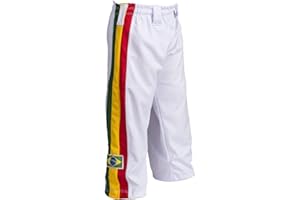 JL Sport Authentic Brazilian Capoeira Martial Arts Pants - Unisex/Children's (White, Jamaican, Reggae Themed) 9-10 Yrs