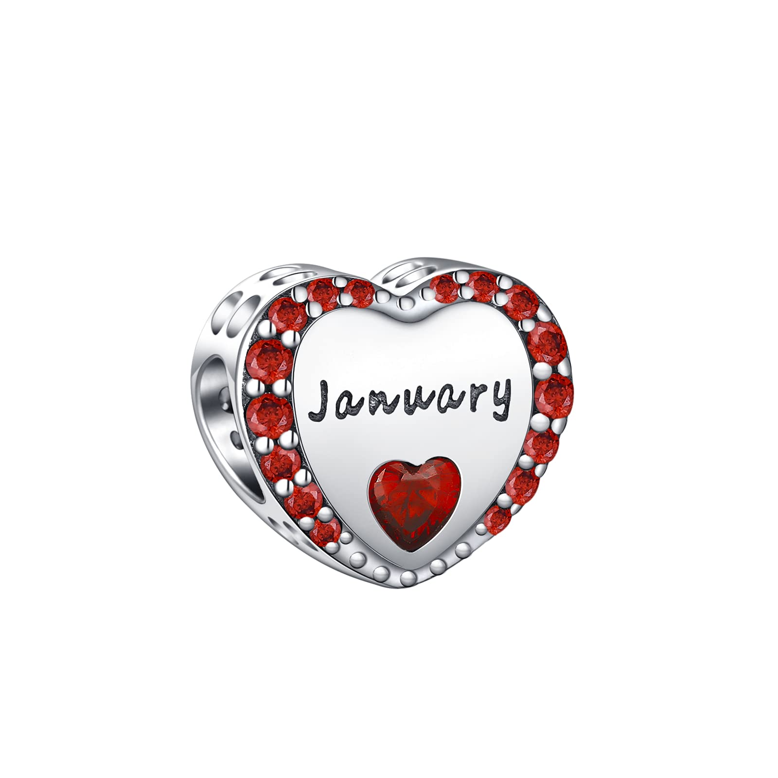 TIZU Heart Birthstone Charms to fit Bracelet 925 Sterling Silver Happy Birthday Charms Bead Gift for Women Girls