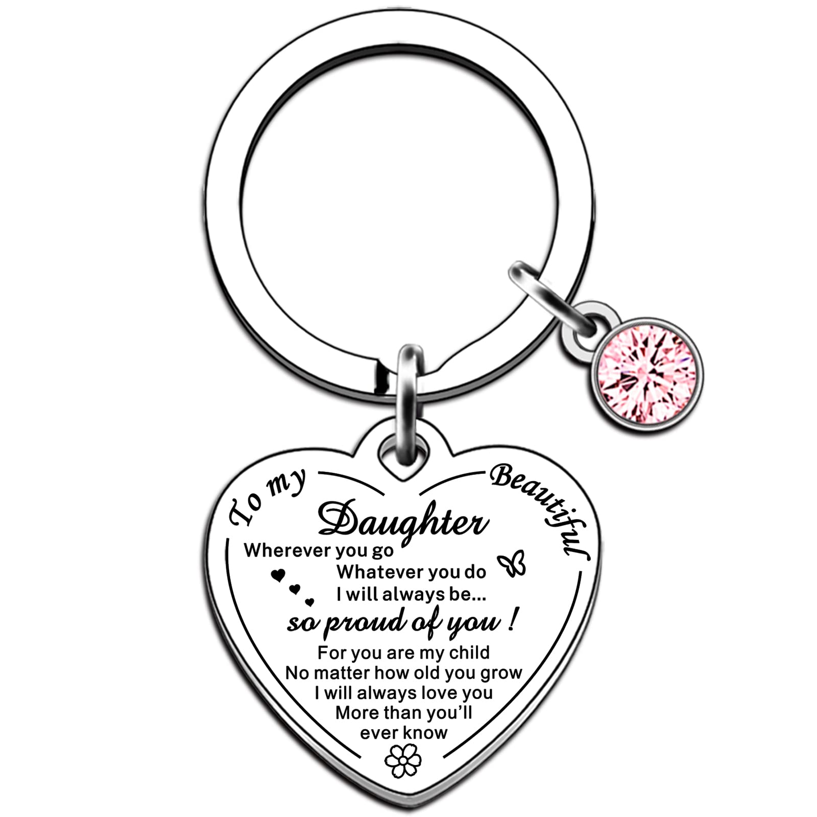 AMZQ Daughter Gifts Keyring from Mum Dad, Birthday, Christmas, Graduation Presents, Appreciation Gifts for Daughter, Silver, One Size