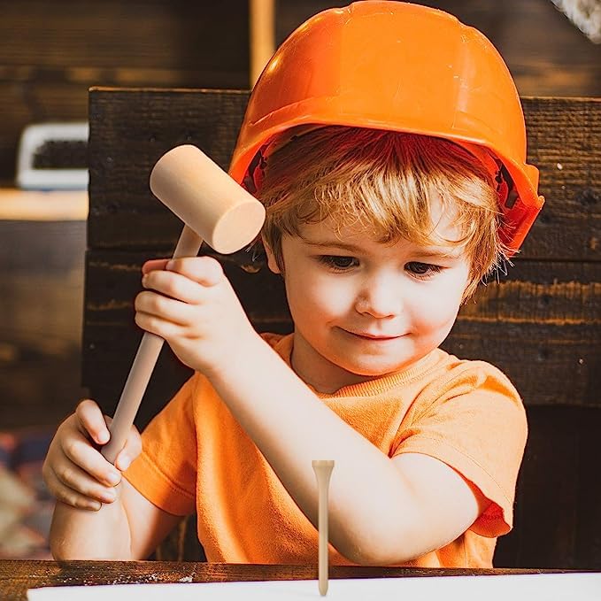 Hammering and Pounding Toys for Kids Include 1 Wood Hammer and 30 Bamboo Nails Improve Fine Motor Skills Friendly Natural Wooden Educational Montessori Toy for Childs DIY Birthday Gift for 4+