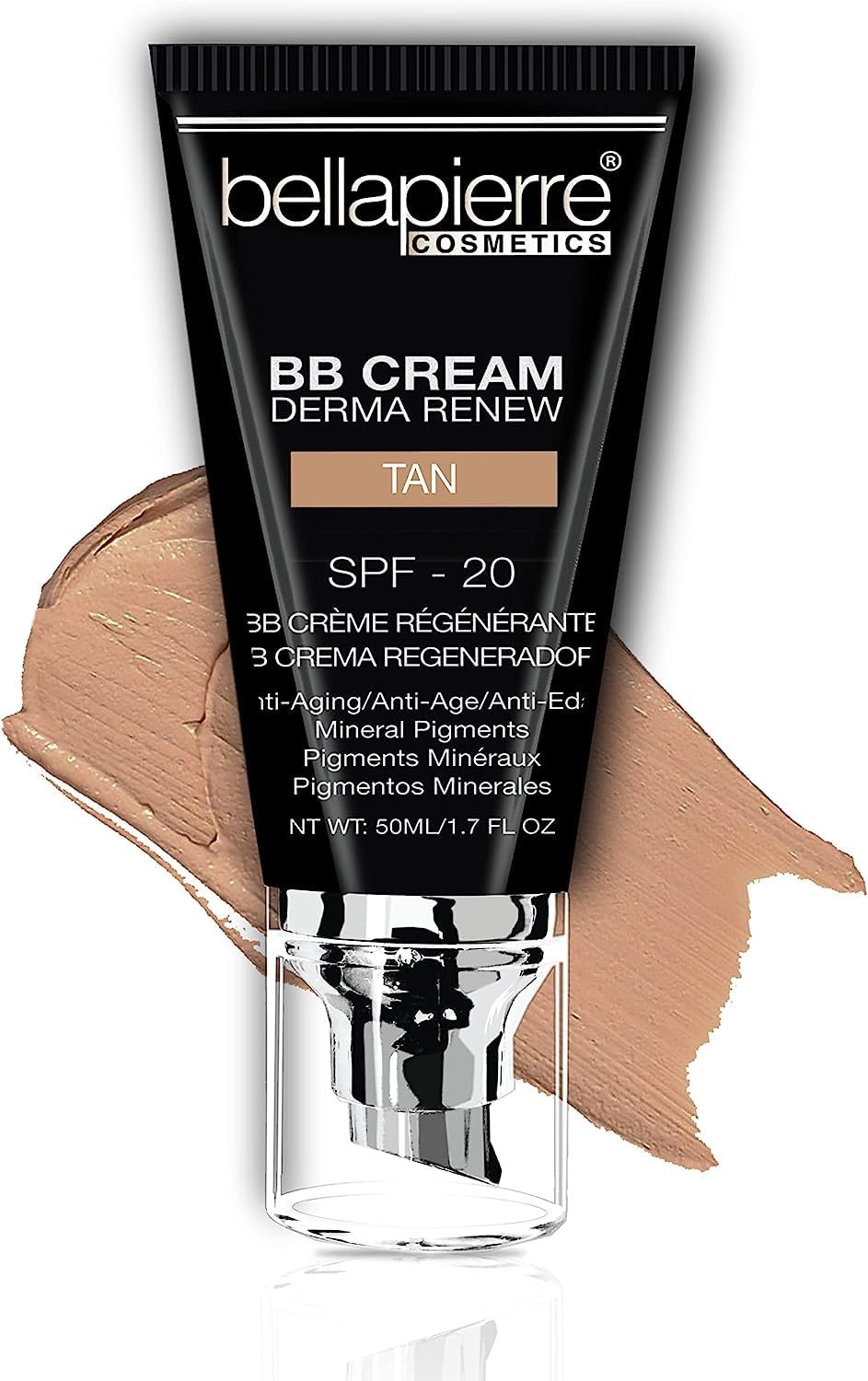 bellapierre BB Cream with SPF 20 - Tinted Sunscreen, Concealer, Matte Foundation, & Moisturizing Face Cream | Lightweight Formula + Pump Top Applicator | Non-Toxic & Paraben Free - 48 ML - Tan — image 1