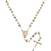 HELLOWIN 6mm Gold Plated Beads Catholic Guadalupe Rosary Necklace for Women with Gift Box