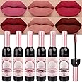 evpct Wine Lip Tint Stain 6 colors Set Long Lasting Waterproof, Mauve Light rosey nude Ruby red Dark red Light pink beige Red brown 6 Wine Bottles Shades Colored Lip Tint Stain Liquid Lipstick Set 04