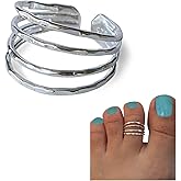 Handmade Silver Four Hammered Band Adjustable Wide Toe Ring, 925 Sterling Silver, Multi Row Classic Dainty Open Toe, Pinky or Knuckle Rings for Women, By MiYa Jewelry Creations