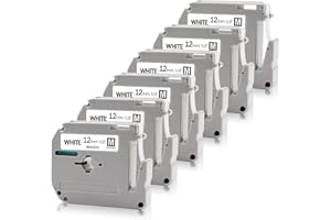 Absonic 6-Pack M231 Label Tape Compatible for Brother M-K231s M-K231 MK-231 MK231 1/2" Tape P Touch M 12mm 0.47" White Label Tape Refills for PTouch PT-65 PT-M95 PT-85 PT-90 PT-70 PT-80 Label Maker