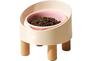 MS!MAKE SURE Cat Bowls, Adjustable Elevated Ceramic Cat Bowls with Anti-Slip Rubber Pad, Splash Guard, Lead & Cadmium Free, Whisker Friendly, for Puppies & Cats - 5.1" Wide, 295ML (10 oz), Pink