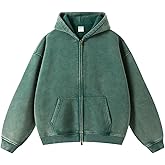 DXSHCV Oversize Men's Vintage Hoodie Zip Up Long Sleeve Sweatshirt with Pockets Acid Wash Streetwear Fleece Hoodies Jacket