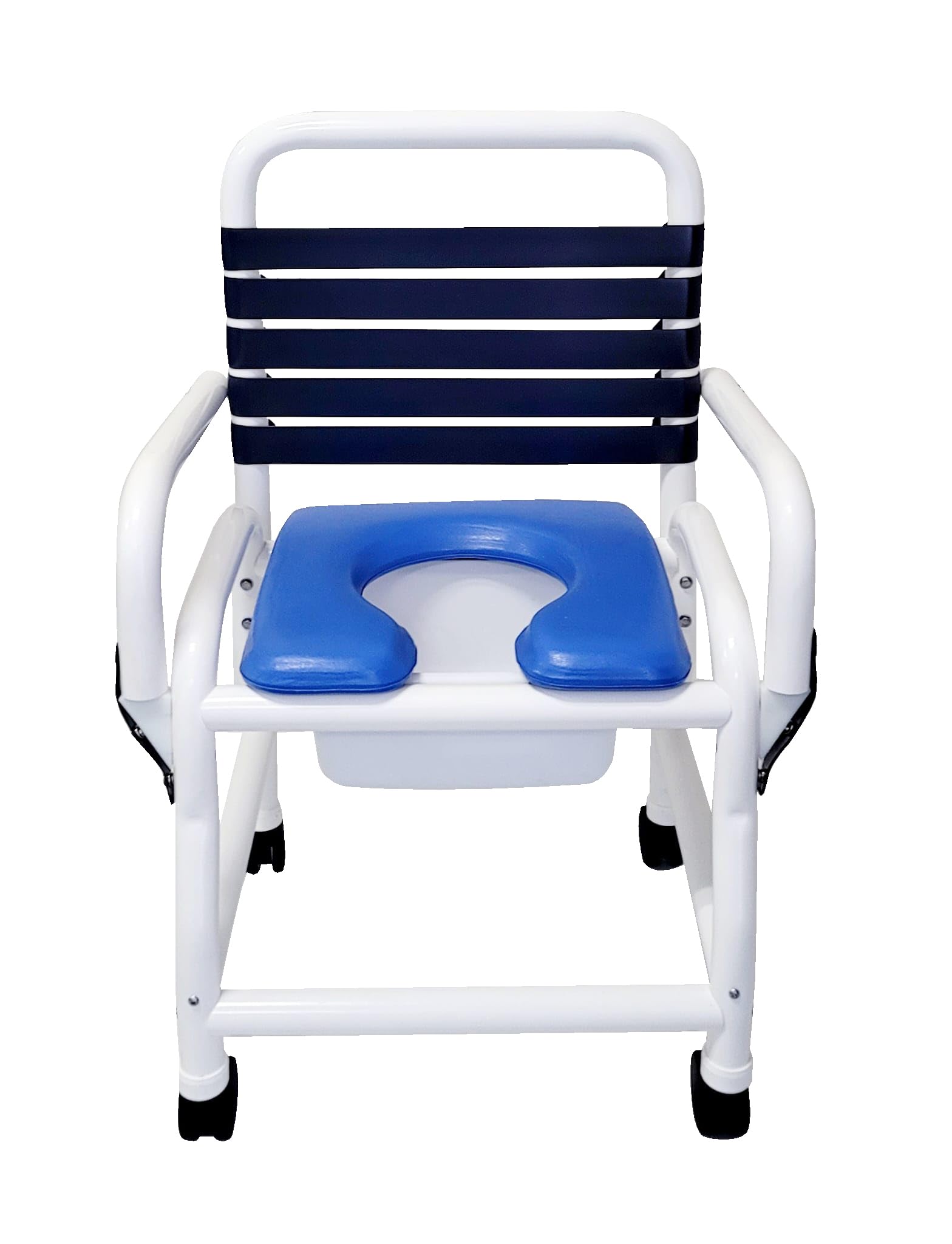 Photo 1 of Deluxe New Era Patented Shower Commode Chair, 18" Internal Width, Open Front Removable Soft Seat, Double Drop Arms and Commode Pail, 3" Twin All Locking Casters, 310 lbs wt Capacity