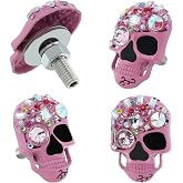 Meibaolin Skull License Plate Bolts Diamond Motorcycle Plate Screws Pink | Stainless Steel 4 Pcs Diamond License Plate Frames Kit Fasteners Funny Cool Cars Truck Modified Accessories Decorative