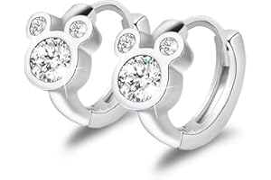 Elensan Sterling Silver Earrings for Women Fashion Cartilage Huggie Hoop Charms Mouse Earrings with CZ Hypoallergenic Jewelry Birthday Gift for Women