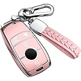 Compatible with Mercedes Benz Key Fob Cover with Keychain,Soft TPU 360 Degree Protection Key Shell Case for 2020-2025 GLA GLE GLS 2018-2021 S-Class 2019-2023 E-Class A-Class C-Class G-Class-Chalk Pink
