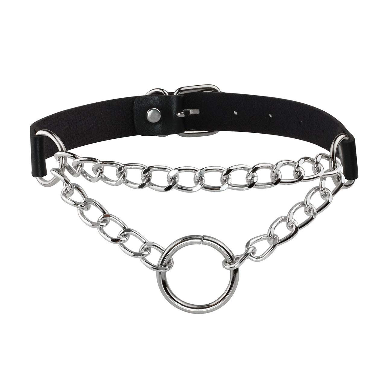 Manfnee PU Leather Choker Punk Goth Emo Cricle Chain Choker Collar Necklace for Women Men Adjustable