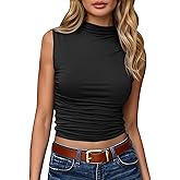 Tankaneo Womens Sleeveless Mock Turtleneck Tank Tops Slim Fitted Ruched Crop Top Shirts
